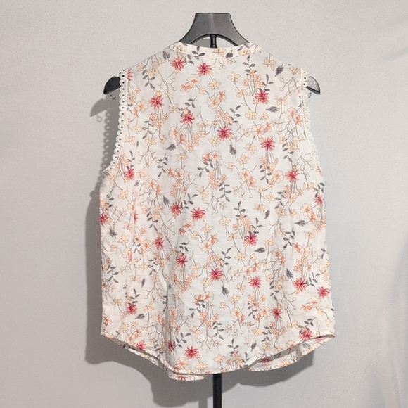 Liz Claiborne Boho Floral Lace Sleeveless Blouse - Pink & White - Size M - Picture 3 of 6